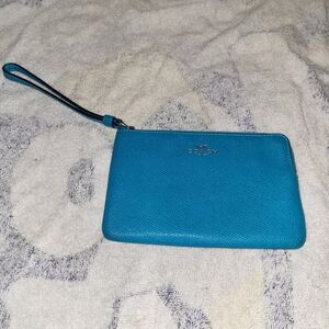 Coach Teal Wristlet with Silver Logo